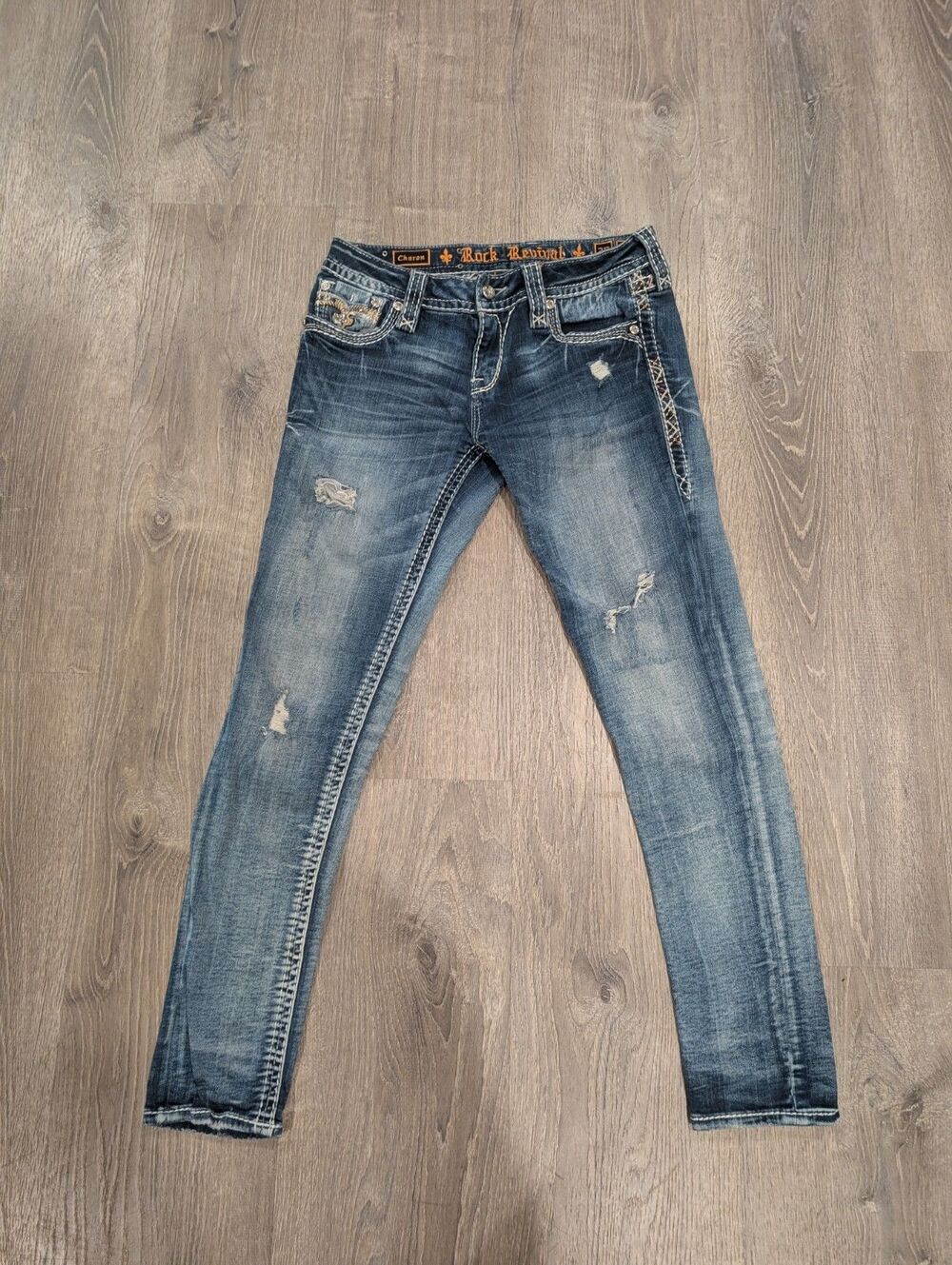 Rock Revival Size 29 Charon Skinny Blue Denim Jeans Distressed